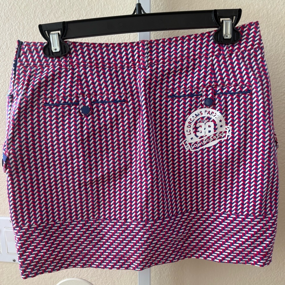Louis Castel Geometric Golf Mini Skort in Pink White and Blue - Size 70 - Picture 2 of 4